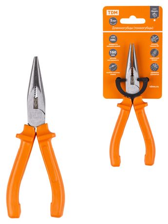 Длинногубцы (тонкогубцы), с пластиковыми рукоятками, углеродистая сталь, 160 мм, серия "Гранит" | SQ1009-0201 TDM