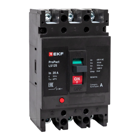 Выключатель автоматический LS125 18кА 3P 20А ProPact | mccb-125-18-3-20-ls EKF