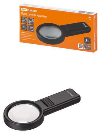 Лупа ручная круглая, d 68 мм, 6-ти крат. увел., LED подсветка, 2хАА, | SQ1025-0904 TDM