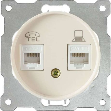 Механизм розетки комп. + телеф.2-м СП Florence RJ11/RJ45 кат.5e беж. 1E20801301 OneKeyElectro 2172794 ССТ