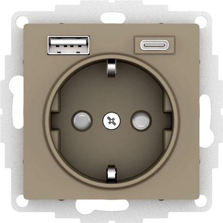 Розетка AtlasDesign 16А с 2-мя заряд. устройствами USB тип A+C 5В/2.4А/3.0А 2х5В/1.5А механизм шампань SE ATN000532 APC