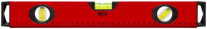 Уровень Бизон , 3 глазка, красный корпус, магнитная полоса, ручки, шкала 400 мм - 18141 РОС