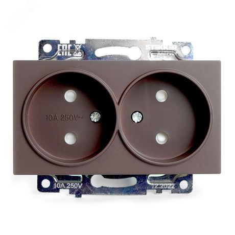 Розетка двухместная с защитной шторкой (механизм) б/з, 250В, 10А, серия Катрин, шоколад Stekker - GLS10-7113-04 49026 FERON