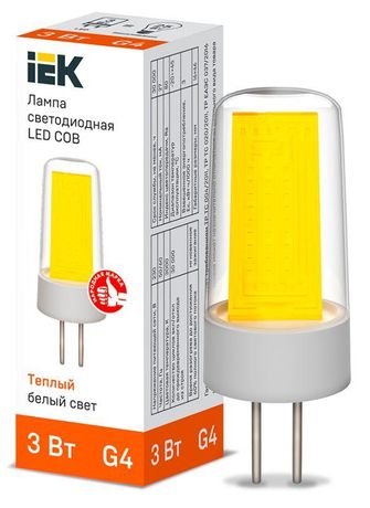 Лампа светодиодная COB капсула 3Вт 230В 3000К керамика G4 | LLE-COB-3-230-30-G4 IEK