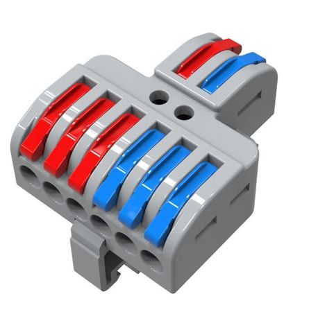 Клемма проходная разветвительная СМК 2x3D 2п на DIN-рейку 0.08-4кв.мм (1 ввод 3 вывода полюс) сер. (уп.25шт) Rexant 07-5281 MEET
