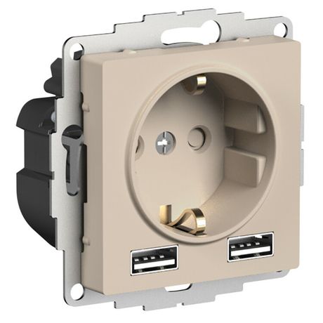 Розетка AtlasDesign 16А с 2-мя заряд. устройствами USB тип A+A 5В/2.4А 2х5В/1.2А механизм песочн. SE ATN001230 APC
