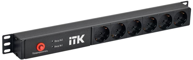 Блок распределения питания PDU с автоматическим вводом резерва 6 розеток Schuko 1U без шнура 2 входа C14 - PH30-06D-41 IEK