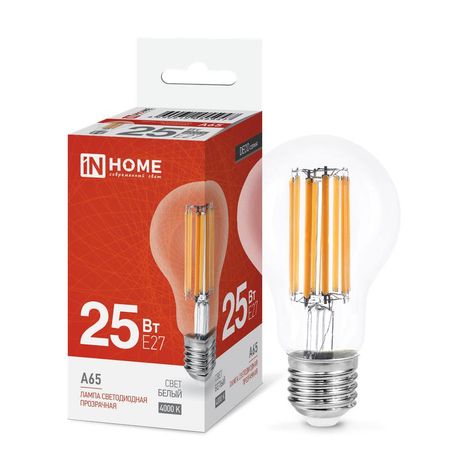 Лампа светодиодная филаментная LED-A65-deco грушевидная прозрачная 25Вт 230В E27 4000К 2480лм IN HOME 4690612055947