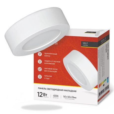 Светильник светодиодный NRLP 12Вт 4000К IP40 840лм 230В 160мм круглый накладной панель бел. IN HOME 4690612038490