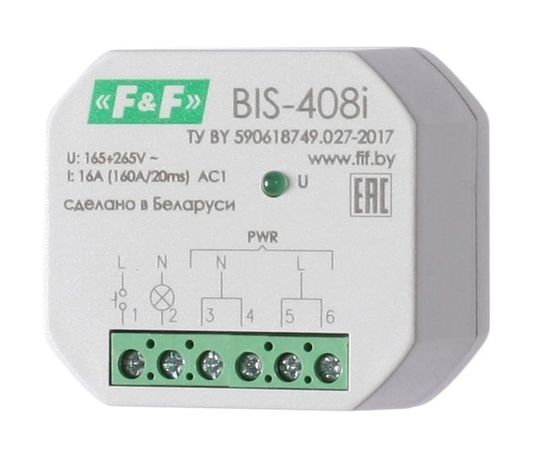 Реле импульсное BIS-408i (установка в монтажную коробку d60мм; для нагрузки с больш. пусков. током (160А/20мс)) F&F EA01.005.015 Евроавтоматика