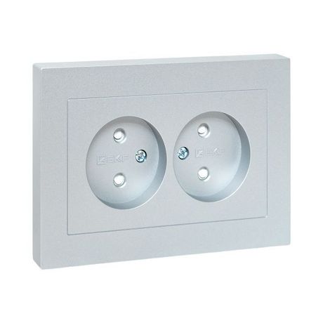 Механизм розетки двойной, 16А, без заземления, со шторками, с рамкой, алюминий Эпика EKF | UP1-SOA-201