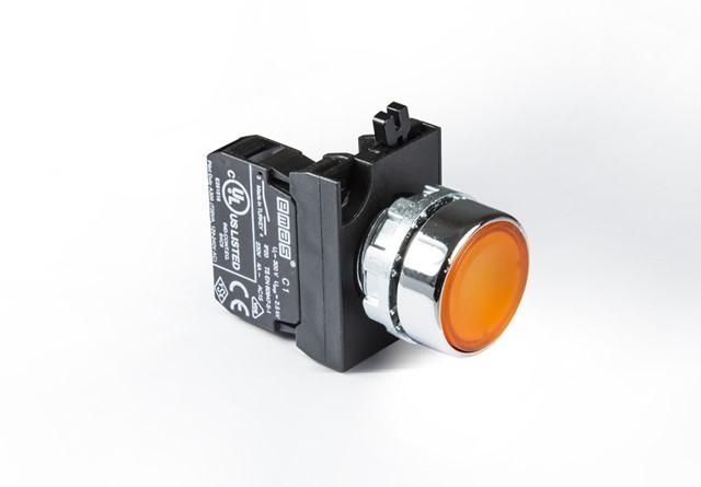 Кнопка нажимная круглая CM100DS (1НО) желт. EMAS