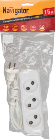 Удлинитель 3х1.5м без заземл. 6А IP20 71 448 NPE-S1-03-150-X-2х0.75 ШВВП 2х0.75 Navigator 71448 19247