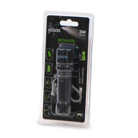 Фонарь светодиодный ручной 3 Вт 100 лм Черный IP33 аккумуляторный Li-ion 350мАч GFL Gauss - GF207