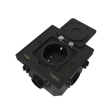 Лючок MultiDesk MDK21 с розеткой 2P+E 16А 250В IP44 монтажной коробкой для бетонных полов черн. матов. SE MDK21202MBC APC