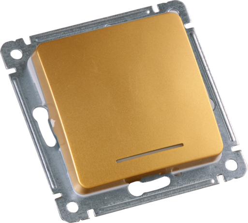 Выключатель скрытой установки, одноклавишный, с индикацией, самовозвратом, механизм, цвет золото | ВС10-432-07 HEGEL