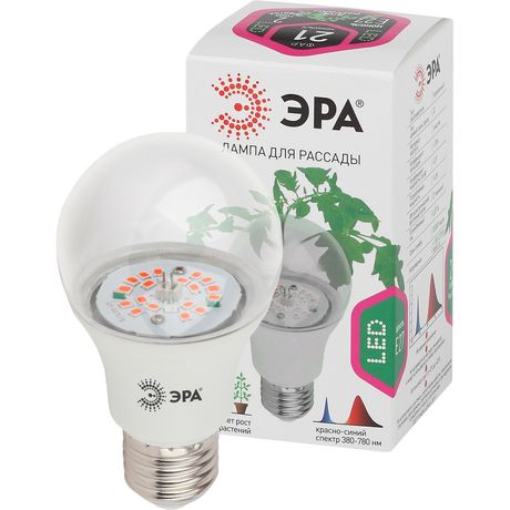 Лампа светодиодная FITO-14W-RB-E27-K 14Вт A60 грушевидная прозрачная 1310К E27 130-270В для растений красн./син. спектр Эра Б0039071