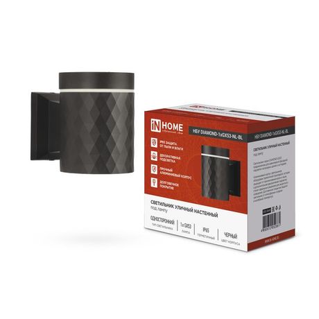 Светильник уличный настенный односторонний НБУ DIAMOND-1хGX53-NL-BL с подсветкой черный IP54 IN HOME - 4690612052861