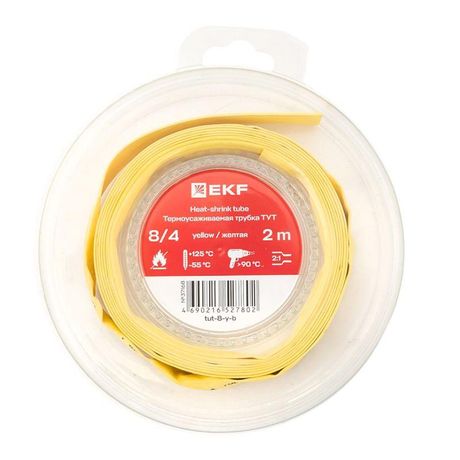 Термоусаживаемая трубка ТУТ нг 8/4 желтая ролик 2 м |tut-8-y-b|EKF