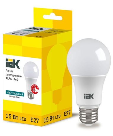 Лампа светодиодная Alfa 15Вт A60 грушевидная 4000К нейтр. бел. E27 230В IEK LLA-A60-15-230-40-E27