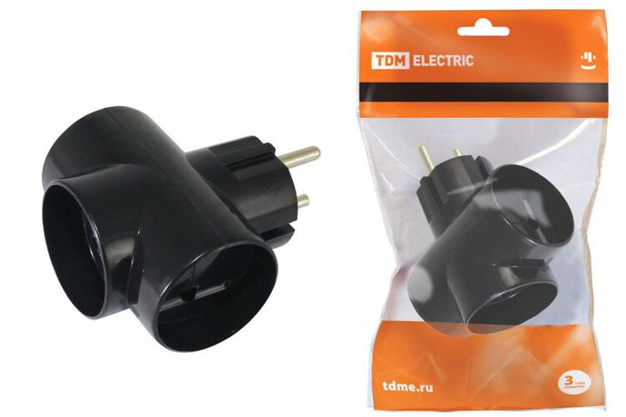 Тройник 3х2П 16А 250B черный | SQ1806-0042 TDM