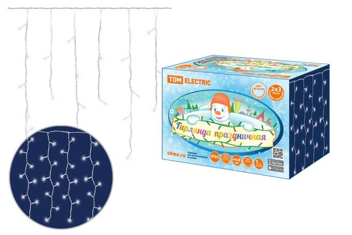 Гирлянда светодиодная "Занавес" 2х3м, 600LED, 6500К, бел. шнур, посл. подкл, IP65, 250 В, | SQ0361-0045 TDM ELECTRIC