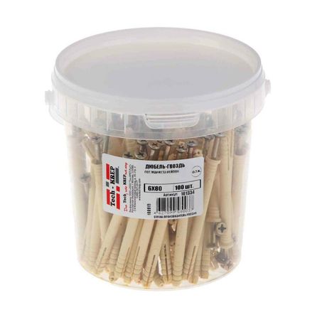 Дюбель-гвоздь 6K80 пот. манжета (нейлон) (100 шт) - ведро ( 0,683 кг) | 101334 Tech-KREP