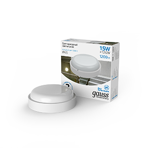 Светильник светодиодный ДБП 15 Вт 1200 лм 6500К AC 220В Белый IP65 круг D140х140мм Пластик ЖКХ Elementary Gauss - 126411315