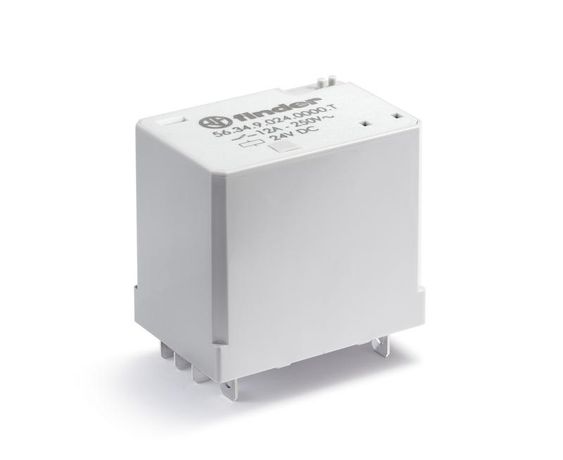 Реле миниатюрное силовое электромеханическое, монтаж в розетку или наконечники Faston (4.8х0.5мм), 4CO 12A, контакты AgCdO, катушка 72В DC, степень защиты RTI, опции: нет, специальная версия для Ж/Д-транспорта - 563490722000T FINDER