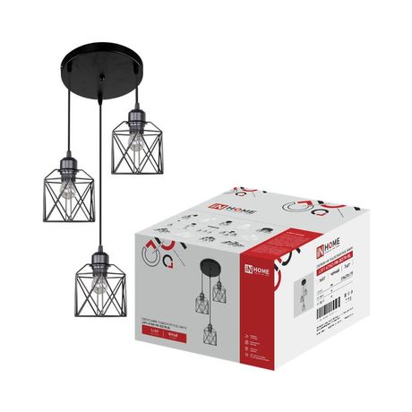 Светильник подвесной LOFT ATIKO-PN-3E27R-BL 10-60Вт 3хE27 IP20 подвес 1м под лампу круглая база черн. IN HOME 4690612067377 IN HOME арт. 4690612067377
