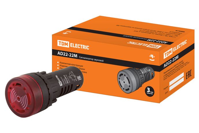 Сигнализатор звуковой AD22-22M/r23 d22 мм (LED) индикация 24В DC/AC красный | SQ0746-0003 TDM