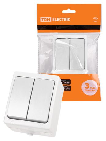 Выключатель 2-кл. открытой установки IP54 10А белый "Вуокса" | SQ1803-1002 TDM