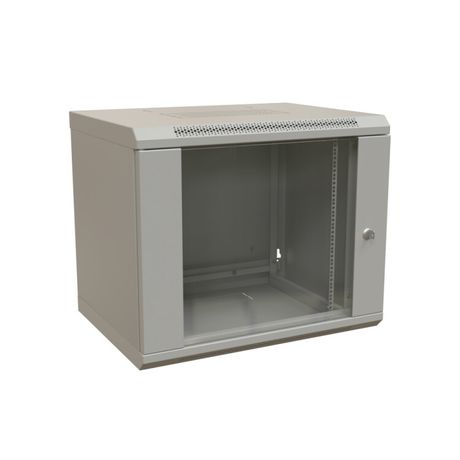 Шкаф настенный 19-дюймовый 19'''' 15U 775x600х450мм стеклянная дверь с перфорацией ручка замком серый RAL 7035 WRline '''' - 521004