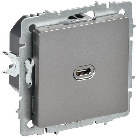 Розетка СП BRITE РЮ12-1-БрС USB C 65Вт высокоскор. заряд. сталь IEK BR-U13-065-K46