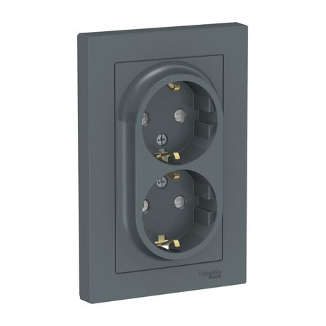 Розетка 2-м СП AtlasDesign 16А IP20 с заземл. защ. шторки в сборе грифель SE ATN000726 APC
