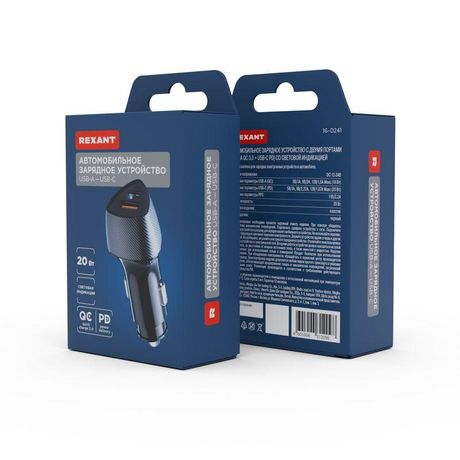 Устройство автомобильное зарядное c двумя портами (USB-A QC 3.0 + USB-C PD) cо световой индикацией, 20Вт, черное - 16-0241 MEET