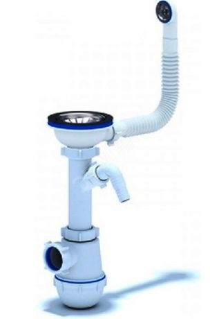 Сифон для мойки АНИ Грот 3 1/2' x 40 c круглым переливом и отводом стиральной машины с гибкой трубой 40х40/50 - A1042SA15 пласт