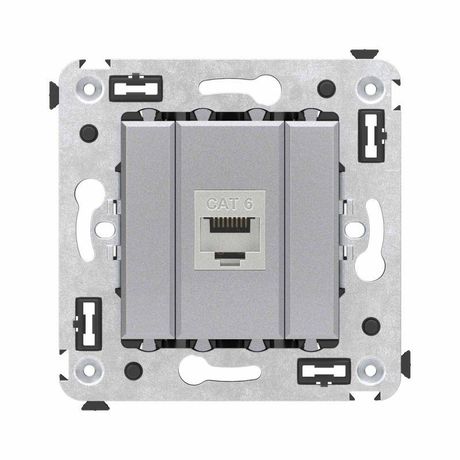 Компьютерная розетка RJ-45 без шторки в стену, кат.6 одинарная экранированная, "Avanti", "Закаленная сталь" | 4404793 DKC ДКС
