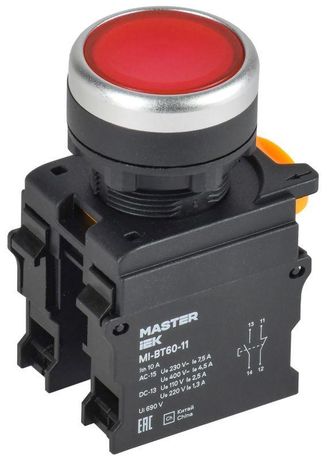 Кнопка d=22мм 1NO+1NC красная MASTER | MI-BT60-11-3-22-K04 IEK