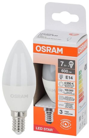 Лампа светодиодная LED Star Свеча 7Вт (замена 60Вт), 600Лм, 4000К, цоколь E14 OSRAM - 4058075696419