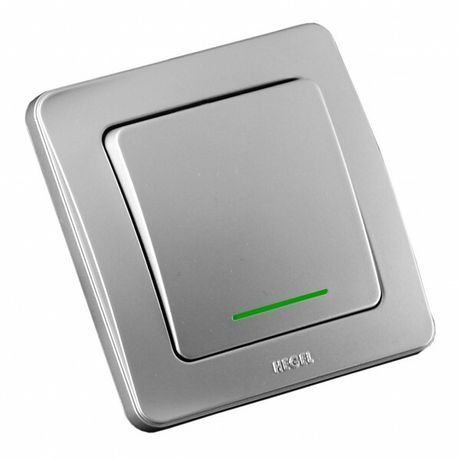 Выключатель скрытой установки, одноклавишный, с индикацией, самовозвратом, цвет серебро | ВС10-332-06 HEGEL