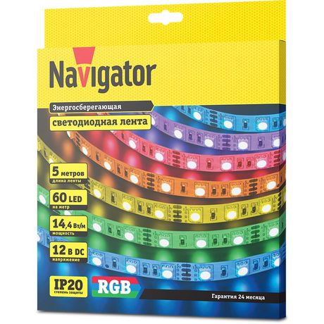 Лента светодиодная 80 300 NLS-5050RGB60-14.4-IP20-12V R5 (уп.5м) Navigator 80300