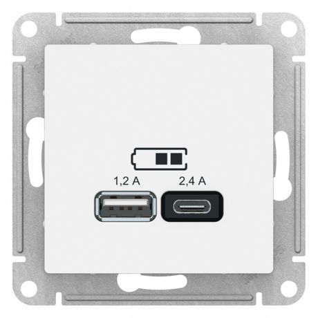 РОЗЕТКА USB ATLASDESIGN A+С, 5В/2,4 А, 2х5В/1,2 механизм, БЕЛЫЙ - ATN000139 APC