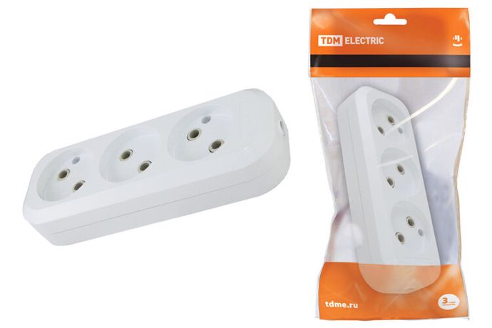 Колодка розеточная 3 гнезда 2П без заземления 10А 250В белая - SQ1806-0010 TDM
