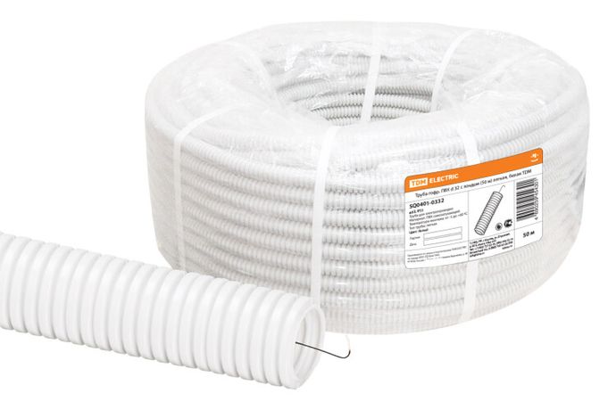Труба гофрированная ПВХ d 32 с зондом (50 м) легкая, белая - SQ0401-0332 TDM