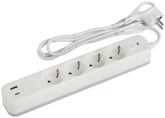 Удлинитель с сетевым фильтром 4х3м заземл. 10А USF-4es-3m-2xUSBAC-W +2xUSBA+C 3.1A выкл. базов. защитой Эра Б0059573