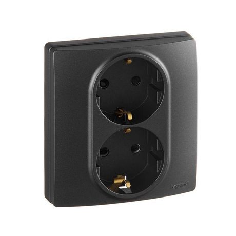 Розетка двойная с заземлением - Legrand Inspiria со шторками в сборе 16А 250В безвинтовые зажимы антрацит | 673758