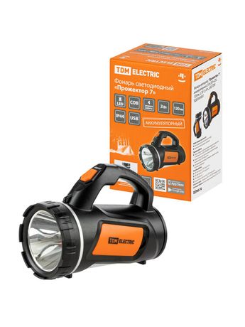 Фонарь светодиод. "Прожектор 7", аккумуляторный, 3 Вт LED+COB, 120 лм, 3,7 В 1,5 А*ч, USB | SQ0350-0051 TDM