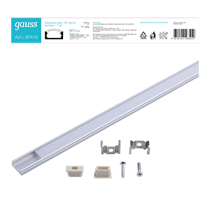 Профиль накладной прямой алюминиевый для светодиодной LED ленты 1 м 15,2х6 мм матовый экран 2 заглушки и крепеж в комплекте Basic Gauss - BT410