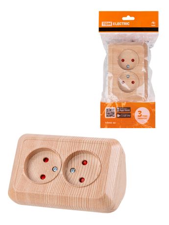 Розетка угловая двойная 2П открытой установки с з/ш IP20 250В 10А сосна "Ладога" | SQ1801-0442 TDM